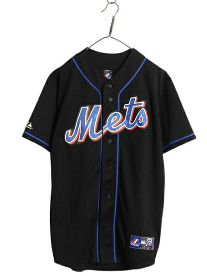 メッツ ベースボール シャツ メンズ M / MLB オフィシャル マジェスティック 大リーグ ユニフォーム ゲームシャツ 半袖シャツ ジャージ 黒