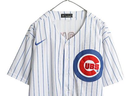 カブス ベースボール シャツ メンズ M / 古着 MLB オフィシャル ナイキ スウッシュ 大リーグ ユニフォーム ゲームシャツ 半袖シャツ 重ね着