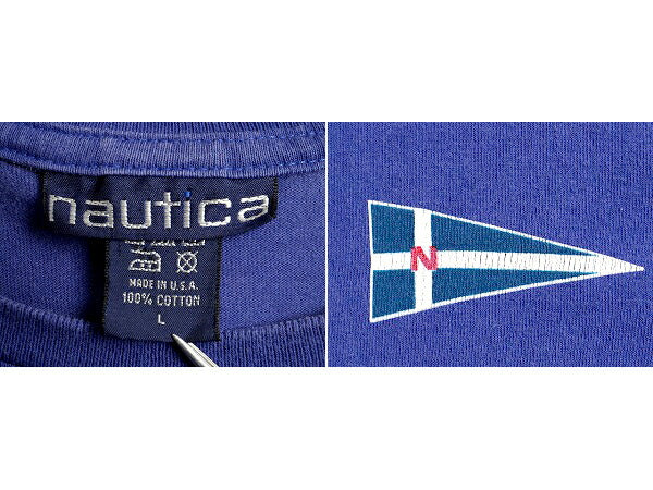 90s USA製 オールド ■ ノーティカ 両面 プリント 長袖 Tシャツ ( メンズ L )古着 90年代 アメリカ製 NAUTICA ロンT ロゴTシャツ プリントT