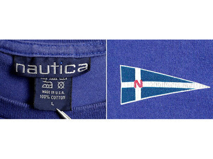 90s USA製 オールド ■ ノーティカ 両面 プリント 長袖 Tシャツ ( メンズ L )古着 90年代 アメリカ製 NAUTICA ロンT ロゴTシャツ プリントT
