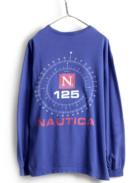 90s USA製 オールド ■ ノーティカ 両面 プリント 長袖 Tシャツ ( メンズ L )古着 90年代 アメリカ製 NAUTICA ロンT ロゴTシャツ プリントT