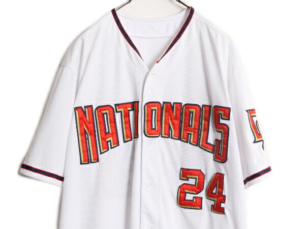 MLB オフィシャル Majestic ナショナルズ ベースボール シャツ メンズ L 古着 ユニフォーム ゲームシャツ メジャーリーグ 半袖シャツ 野球