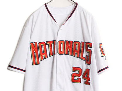 MLB オフィシャル Majestic ナショナルズ ベースボール シャツ メンズ L 古着 ユニフォーム ゲームシャツ メジャーリーグ 半袖シャツ 野球