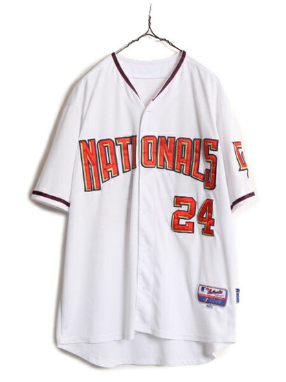 MLB オフィシャル Majestic ナショナルズ ベースボール シャツ メンズ L 古着 ユニフォーム ゲームシャツ メジャーリーグ 半袖シャツ 野球