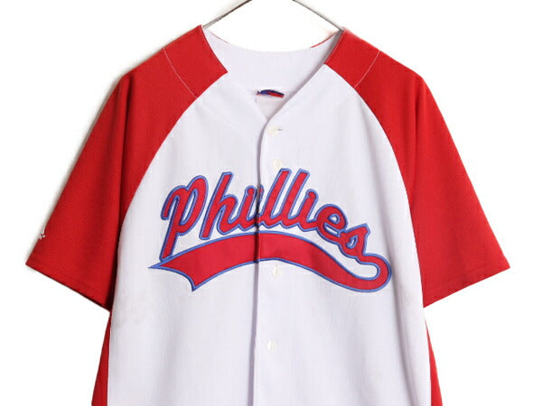 MLB オフィシャル Majestic フィリーズ ベースボール シャツ メンズ L 程/ ユニフォーム ゲームシャツ メジャーリーグ 半袖シャツ 大リーグ