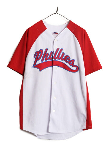MLB オフィシャル Majestic フィリーズ ベースボール シャツ メンズ L 程/ ユニフォーム ゲームシャツ メジャーリーグ 半袖シャツ 大リーグ