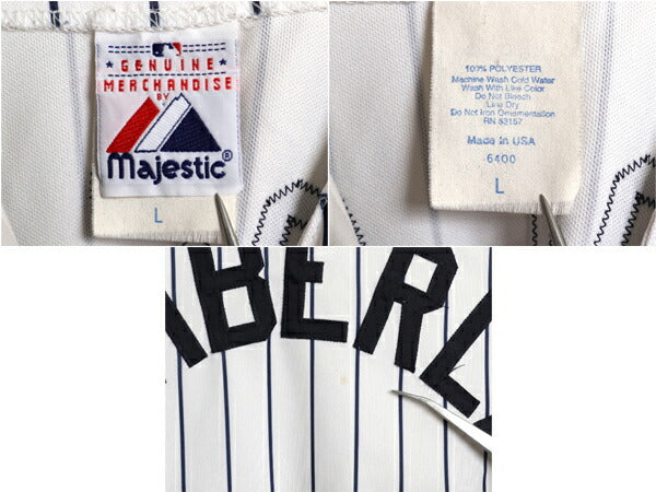 USA製 ヤンキース ベースボール シャツ メンズ L / 古着 MLB オフィシャル マジェスティック 大リーグ ユニフォーム ゲームシャツ ジャージ
