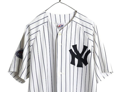 USA製 ヤンキース ベースボール シャツ メンズ L / 古着 MLB オフィシャル マジェスティック 大リーグ ユニフォーム ゲームシャツ ジャージ