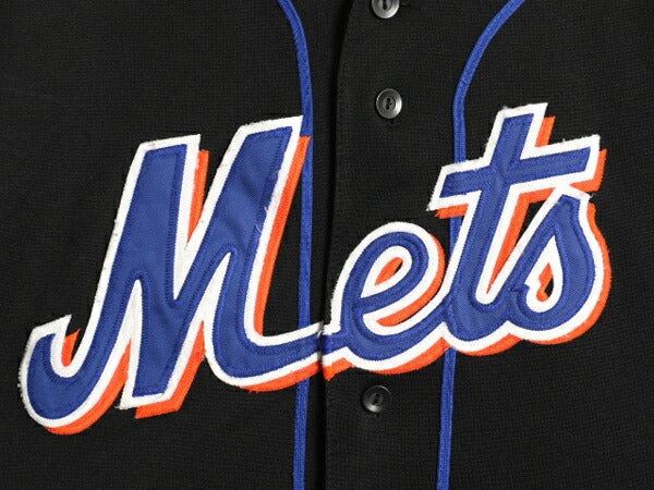 メッツ ベースボール シャツ メンズ XL 程/ MLB オフィシャル マジェスティック 大リーグ ユニフォーム ゲームシャツ 半袖シャツ ブラック