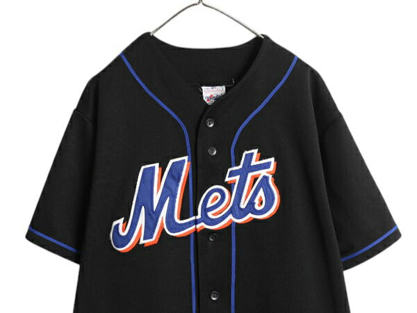 メッツ ベースボール シャツ メンズ XL 程/ MLB オフィシャル マジェスティック 大リーグ ユニフォーム ゲームシャツ 半袖シャツ ブラック