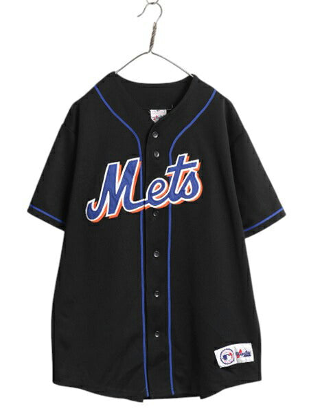 メッツ ベースボール シャツ メンズ XL 程/ MLB オフィシャル マジェスティック 大リーグ ユニフォーム ゲームシャツ 半袖シャツ ブラック