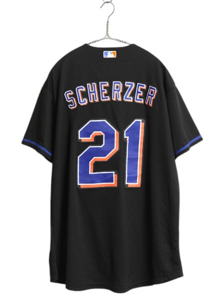 メッツ ベースボール シャツ メンズ L 古着 MLB オフィシャル ナイキ 大リーグ ユニフォーム ゲームシャツ ジャージ 半袖シャツ 重ね着 黒