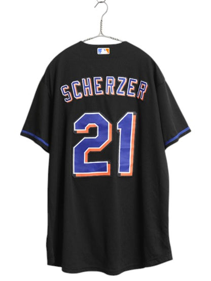 メッツ ベースボール シャツ メンズ L 古着 MLB オフィシャル ナイキ 大リーグ ユニフォーム ゲームシャツ ジャージ 半袖シャツ 重ね着 黒