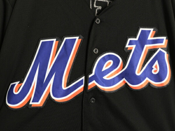 メッツ ベースボール シャツ メンズ L 古着 MLB オフィシャル ナイキ 大リーグ ユニフォーム ゲームシャツ ジャージ 半袖シャツ 重ね着 黒