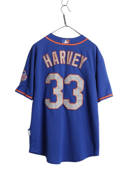 メッツ ベースボール シャツ メンズ XL 程/ 古着 MLB オフィシャル マジェスティック 大リーグ ユニフォーム ゲームシャツ 重ね着 ジャージ