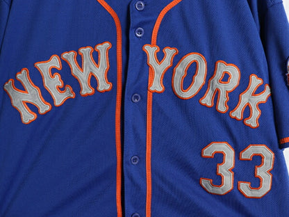メッツ ベースボール シャツ メンズ XL 程/ 古着 MLB オフィシャル マジェスティック 大リーグ ユニフォーム ゲームシャツ 重ね着 ジャージ