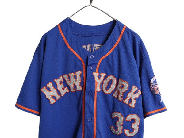 メッツ ベースボール シャツ メンズ XL 程/ 古着 MLB オフィシャル マジェスティック 大リーグ ユニフォーム ゲームシャツ 重ね着 ジャージ