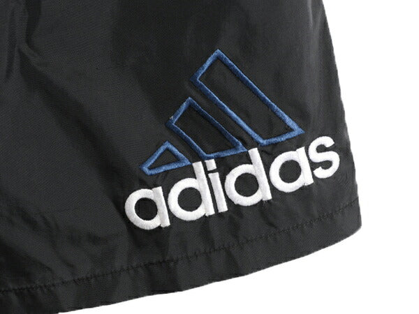 90s ボーイズ XL メンズ M 程■ アディダス ナイロン ショートパンツ 古着 90年代 オールド ADIDAS スイム ショーツ 短パン ライナー付 黒