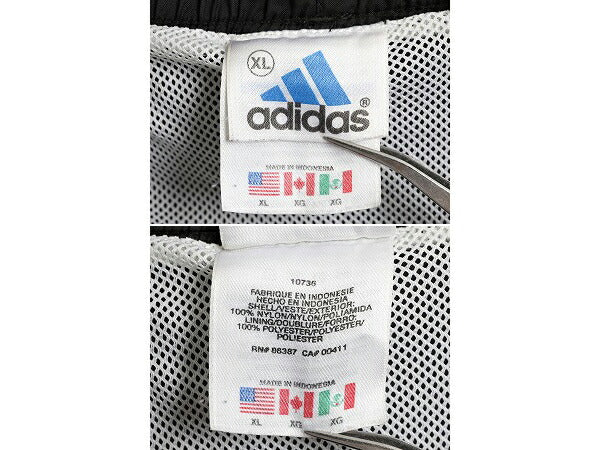 90s ボーイズ XL メンズ M 程■ アディダス ナイロン ショートパンツ 古着 90年代 オールド ADIDAS スイム ショーツ 短パン ライナー付 黒