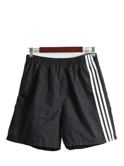 90s ボーイズ XL メンズ M 程■ アディダス ナイロン ショートパンツ 古着 90年代 オールド ADIDAS スイム ショーツ 短パン ライナー付 黒