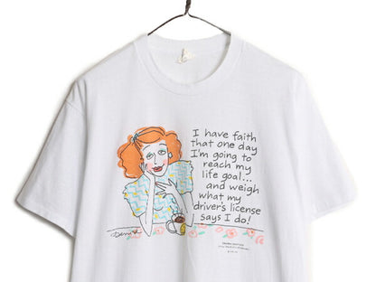 90s USA製 ジョーク キャラクター イラスト プリント Tシャツ メンズ XL 古着 90年代 オールド 当時物 メッセージ アート シングルステッチ