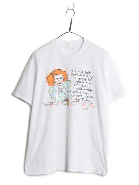 90s USA製 ジョーク キャラクター イラスト プリント Tシャツ メンズ XL 古着 90年代 オールド 当時物 メッセージ アート シングルステッチ