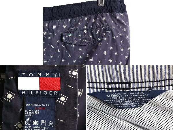 90s ■ トミーヒルフィガー 総柄 ショートパンツ メンズ L / 古着 90年代 オールド TOMMY HILFIGER ショーツ 短パン 海パン スイム サーフ