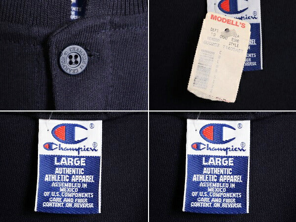 デッドストック 90s チャンピオン 半袖 ポロシャツ メンズ L 新品 90年代 オールド Champion 半袖シャツ ワンポイント シンプル 目付き 紺