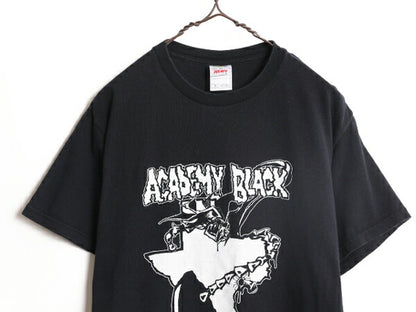 00s バンド グラフィック イラスト プリント Tシャツ メンズ M 00年代 オールド ロック 音楽 音物 ヘビーウェイト ブラック モノトーン 黒