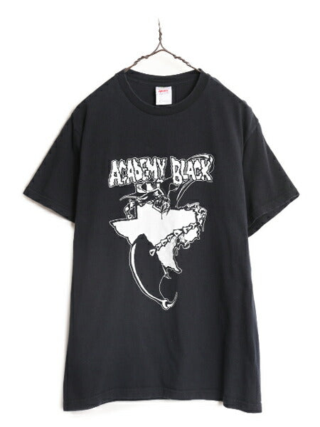 00s バンド グラフィック イラスト プリント Tシャツ メンズ M 00年代 オールド ロック 音楽 音物 ヘビーウェイト ブラック モノトーン 黒