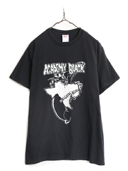 00s バンド グラフィック イラスト プリント Tシャツ メンズ M 00年代 オールド ロック 音楽 音物 ヘビーウェイト ブラック モノトーン 黒