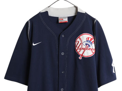 ヤンキース ベースボール シャツ メンズ M / MLB オフィシャル ナイキ スウッシュ 大リーグ ユニフォーム ゲームシャツ 半袖シャツ 重ね着