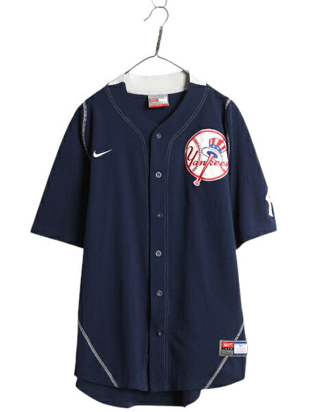 ヤンキース ベースボール シャツ メンズ M / MLB オフィシャル ナイキ スウッシュ 大リーグ ユニフォーム ゲームシャツ 半袖シャツ 重ね着