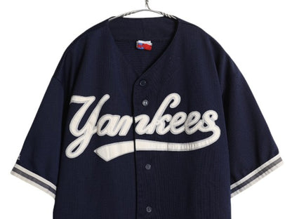ヤンキース ベースボール シャツ メンズ XL 程/ MLB オフィシャル マジェスティック 大リーグ メッシュ ユニフォーム ゲームシャツ 重ね着