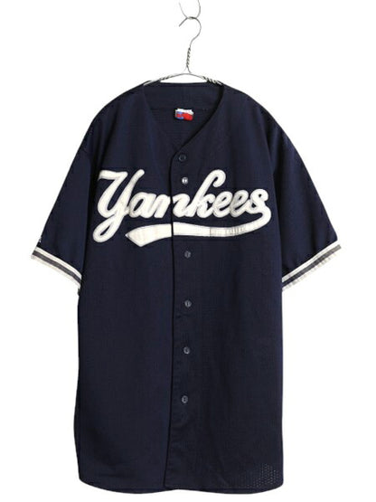 ヤンキース ベースボール シャツ メンズ XL 程/ MLB オフィシャル マジェスティック 大リーグ メッシュ ユニフォーム ゲームシャツ 重ね着