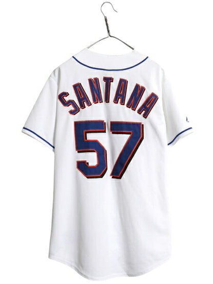 メッツ ベースボール シャツ メンズ M / MLB オフィシャル マジェスティック 大リーグ ユニフォーム ゲームシャツ 半袖シャツ ジャージ 白