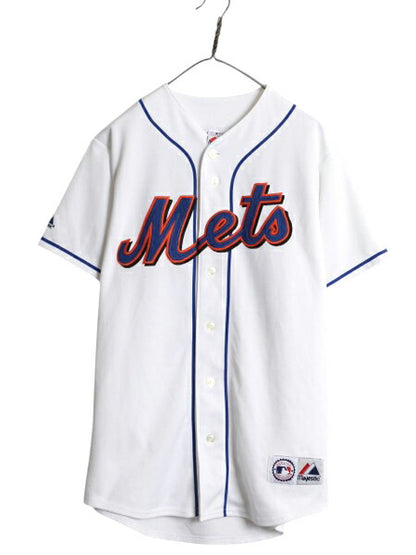 メッツ ベースボール シャツ メンズ M / MLB オフィシャル マジェスティック 大リーグ ユニフォーム ゲームシャツ 半袖シャツ ジャージ 白