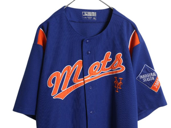 メッツ ベースボール シャツ メンズ XL MLB オフィシャル トゥルーファン 大リーグ ユニフォーム ゲームシャツ ジャージ 半袖シャツ 重ね着