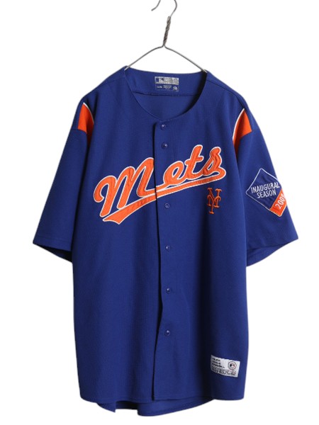 メッツ ベースボール シャツ メンズ XL MLB オフィシャル トゥルーファン 大リーグ ユニフォーム ゲームシャツ ジャージ 半袖シャツ 重ね着