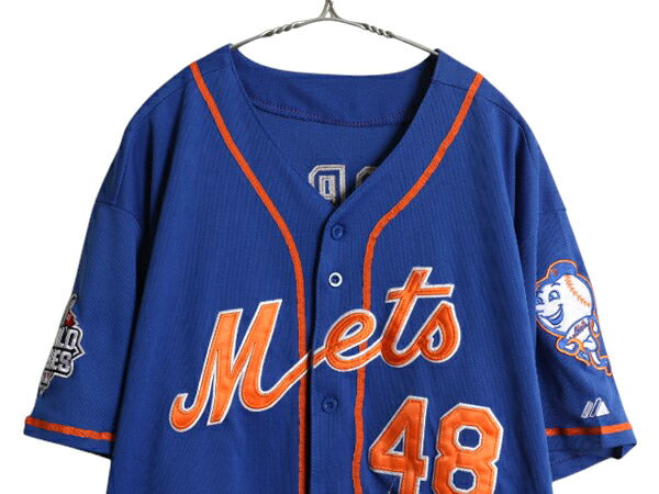 メッツ ベースボール シャツ メンズ XL 程/ MLB オフィシャル マジェスティック 大リーグ ユニフォーム ゲームシャツ 半袖シャツ ジャージ