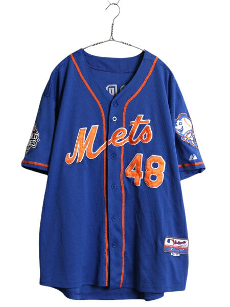 メッツ ベースボール シャツ メンズ XL 程/ MLB オフィシャル マジェスティック 大リーグ ユニフォーム ゲームシャツ 半袖シャツ ジャージ