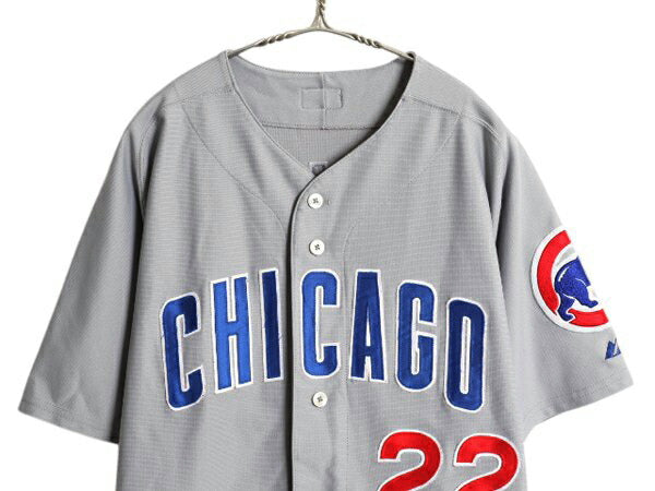 USA製 カブス ベースボール シャツ メンズ XL 程 MLB オフィシャル マジェスティック 大リーグ ユニフォーム ゲームシャツ ジャージ 重ね着