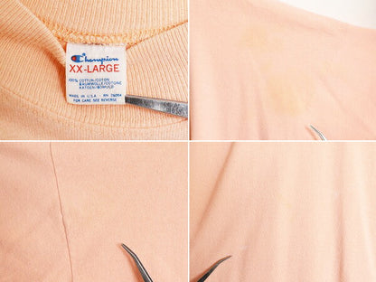 80s USA製 チャンピオン モックネック ワンポイント 半袖 Tシャツ メンズ XXL 目無し ヴィンテージ Champion 100% コットン ヘビーウェイト