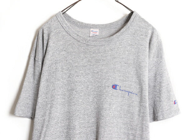 80s USA製 チャンピオン 半袖 Tシャツ メンズ L / ヴィンテージ Champion ワンポイント 88 12 スクリプト ロゴ シングルステッチ 霜降り 灰