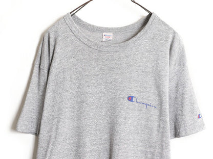 80s USA製 チャンピオン 半袖 Tシャツ メンズ L / ヴィンテージ Champion ワンポイント 88 12 スクリプト ロゴ シングルステッチ 霜降り 灰