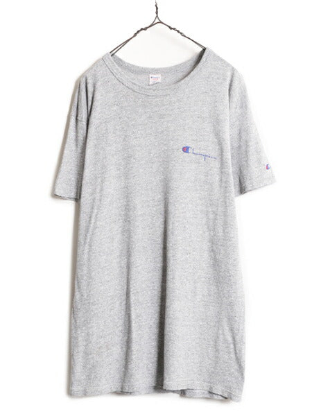 80s USA製 チャンピオン 半袖 Tシャツ メンズ L / ヴィンテージ Champion ワンポイント 88 12 スクリプト ロゴ シングルステッチ 霜降り 灰