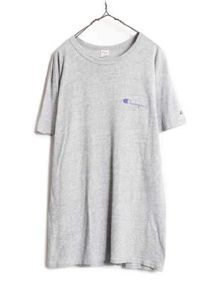 80s USA製 チャンピオン 半袖 Tシャツ メンズ L / ヴィンテージ Champion ワンポイント 88 12 スクリプト ロゴ シングルステッチ 霜降り 灰