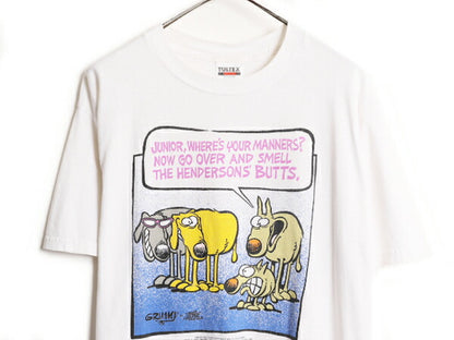 90s マザーグース＆グリム イラスト プリント Tシャツ メンズ L / 古着 90年代 オールド キャラクター ヘビーウェイト メッセージ ジョーク