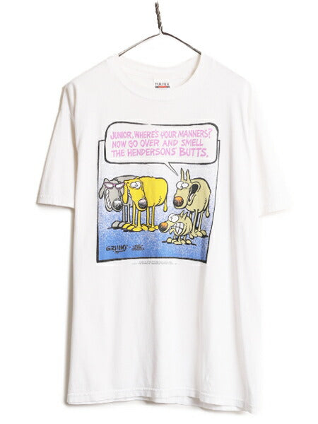 90s マザーグース＆グリム イラスト プリント Tシャツ メンズ L / 古着 90年代 オールド キャラクター ヘビーウェイト メッセージ ジョーク