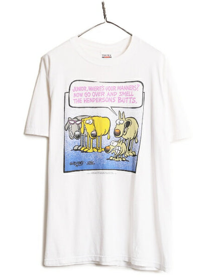 90s マザーグース＆グリム イラスト プリント Tシャツ メンズ L / 古着 90年代 オールド キャラクター ヘビーウェイト メッセージ ジョーク